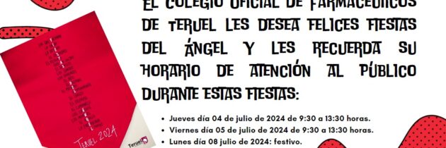 El Colegio Oficial de Farmacéuticos de Teruel les desea felices fiestas del Ángel.